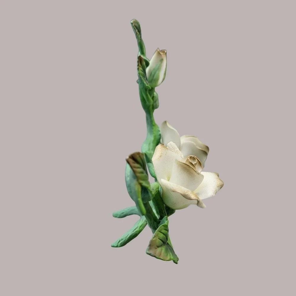 Vintage Metal And Porcelain Floral Figurine White Dove Shelf Decor